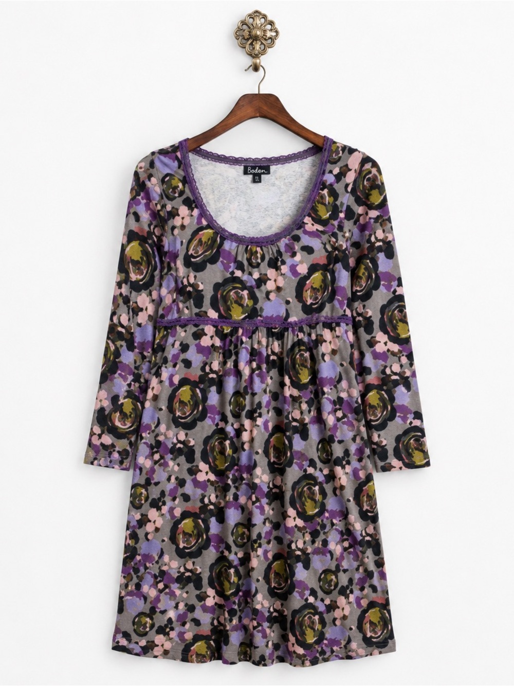 Boden purple floral comfy lounge dress 6